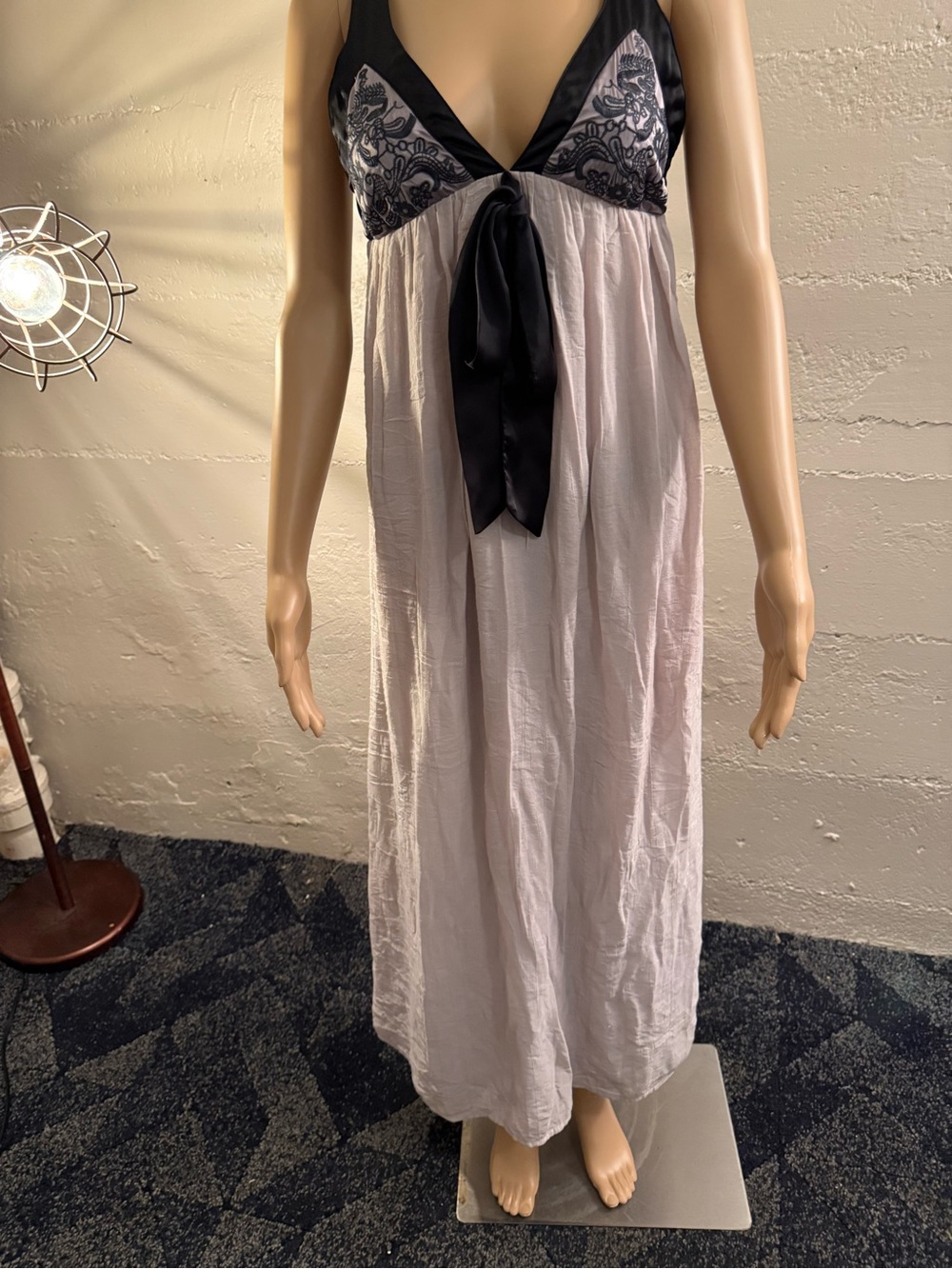 Black & Tan Lace-Trim Maxi Dress